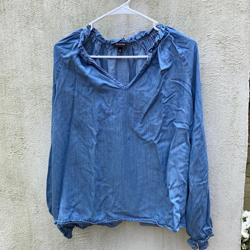 Denim Top V Neck Who What Wear Long Sleeve M